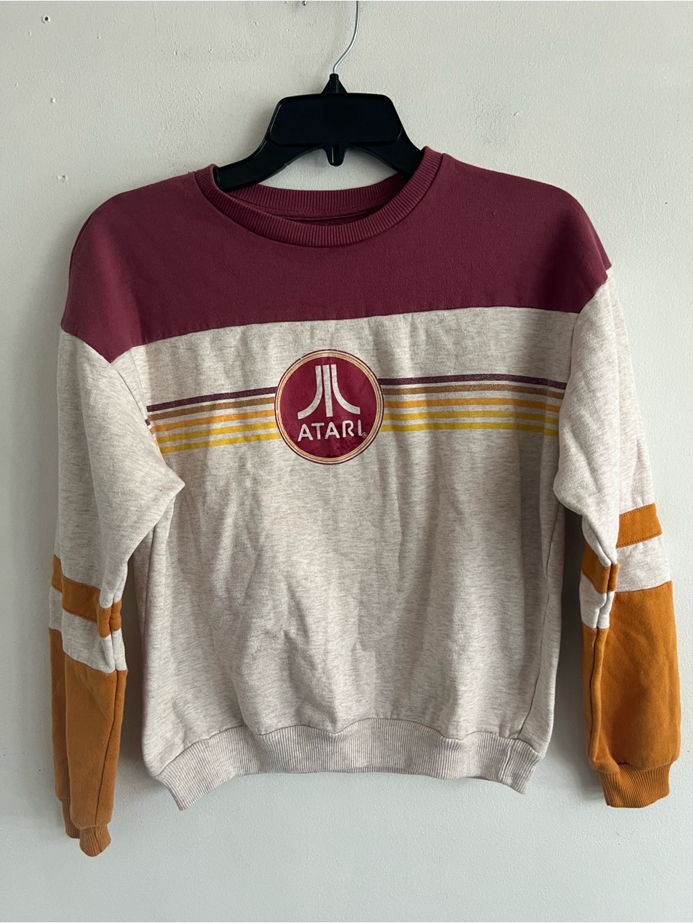 Atari Men's Crewneck Sweater in Burgundy, Cream & Mustard